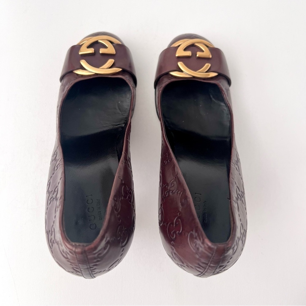 GUCCI | Brown Guccissima Leather Oversized Interlocking GG Logo Pumps Heels 39 - Picture 9 of 14
